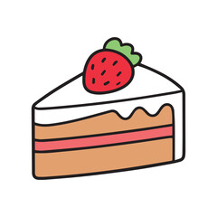 Vector delicious slice of white strawberry cake with strawberries 