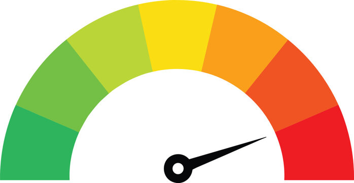 Performance level indicator gauge with colorful scale from green to red isolated on white background flat vector illustration