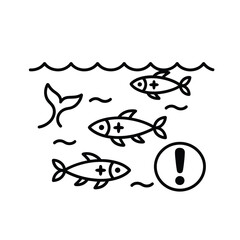 Fototapeta premium Simple line drawing depicts several fish swimming in water with a warning