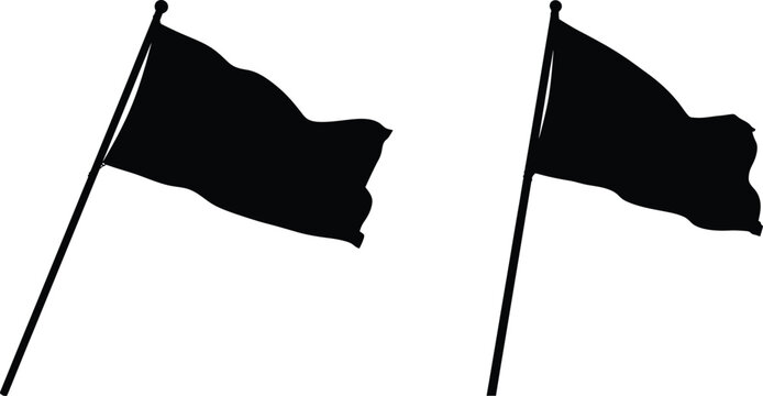 Two black flags waving in the wind on poles