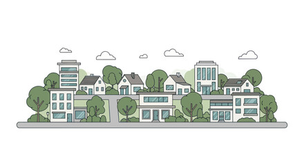 Modern Suburban Neighborhood with Diverse Architecture and Greenery