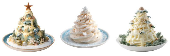 Set of Pavlova Christmas Tree on  transparent png background.Ai generated