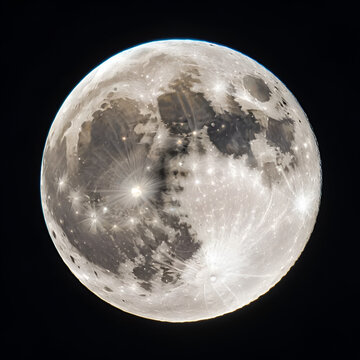 clear moonface of the full moon on black sky