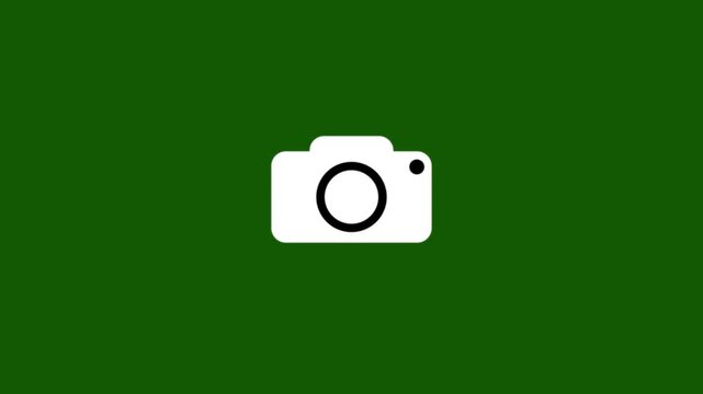 Abstract camera icon animation on green background. Abstract camera icon for photo capture and recording use. Clean visual camera icon.
