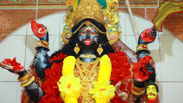 Maa kali, Goddess Kali with Golden Crown and Red Tongue photo
