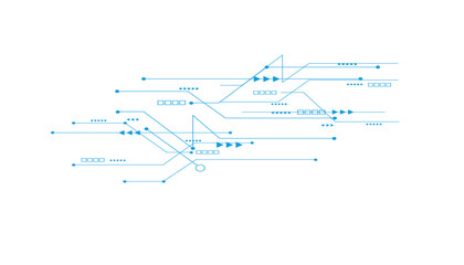 Fototapeta premium Futuristic blue digital circuit lines on white background, abstract technology data flow pattern, high-tech electronic connection network graphics