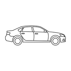 Simple black outline drawing of a standard passenger sedan car shown in profile view against a plain background.
