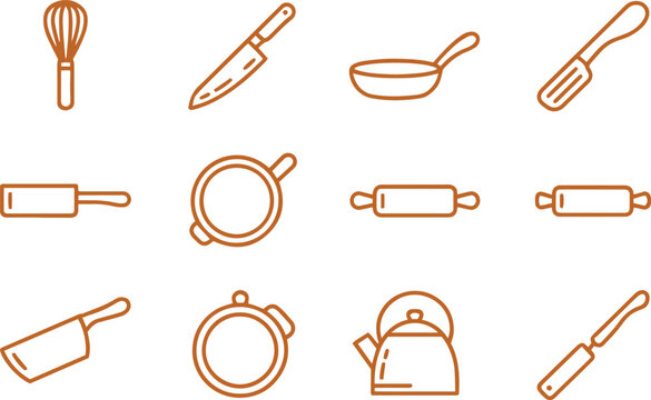 Clean Vector Illustration Showcasing Minimalist Kitchen Utensils and Tools Icons