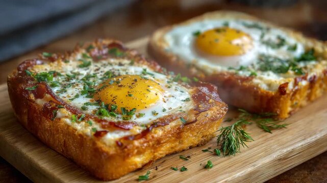 Baked Egg Toast With Herbs Breakfast