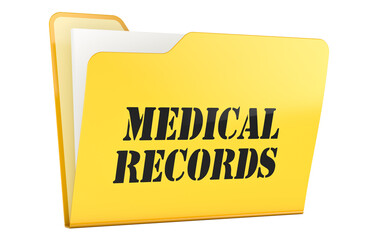 Medical records, yellow folder. 3D rendering
