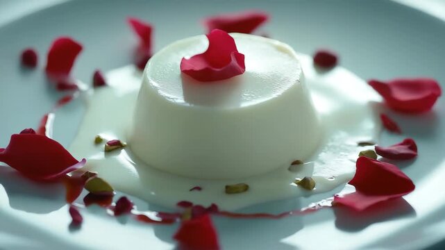 Elegant Panna Cotta with Rose Petals
