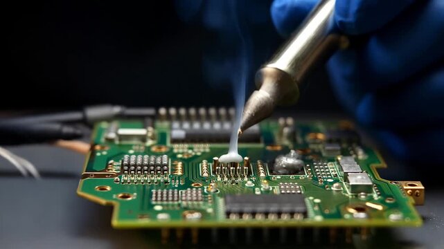 Hands Soldering Green Electronic Circuit Board POV