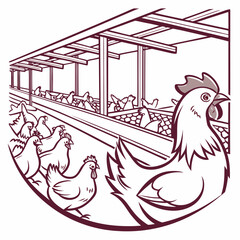 Chickens in a coop with large rooster in foreground © md razab 1122