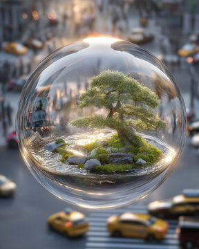 Conceptual Sphere Of Peace In Chaotic Urban Environment