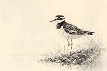 Obraz premium Killdeer wildlife sketch long legged bird near water photo