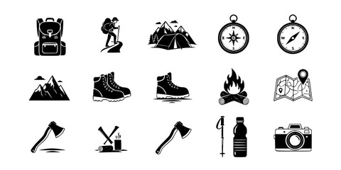 Fototapeta premium Adventure Hiking & Basecamp Setup Silhouettes