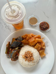 Indonesian Lunch Plate with Vegetables, Tofu and Sambal