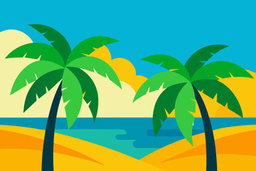 Tropical beach scene with palm trees