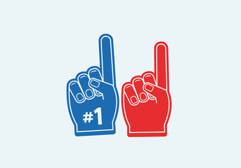 Clean modern flat vector illustration of foam finger fan hands
