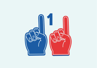 Clean modern flat vector illustration of foam finger fan hands