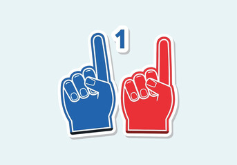 Clean modern flat vector illustration of foam finger fan hands