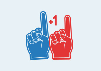 Clean modern flat vector illustration of foam finger fan hands