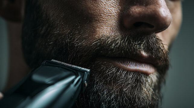 Un homme se coupe la barbe avec une tondeuse dans un int&eacute;rieur &eacute;clair&eacute;