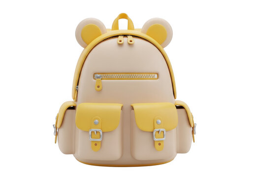 White and yellow cartoon backpack with mouse ears isolated on transparent background