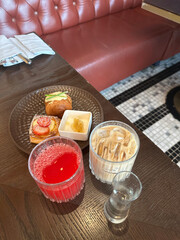 breakfast with coffee, juice and pastry