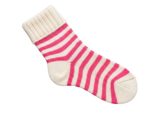 White and pink striped sock isolated on transparent background