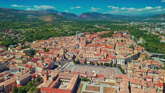 Aerial view of historic Sulmona and Piazza Garibaldi in Abruzzo