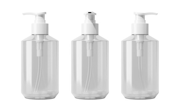 Blank White Cosmetic Shampoo Bottle Packaging Isolated On Transparent Background, Png, Prepared For Mockup, 3D Render.