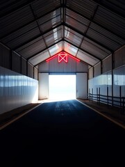 Sunlit barn access route, a stark graphic element against a pristine white backdrop,  country,  shadow