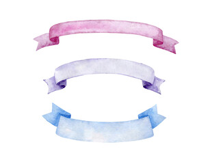Watercolor vector ribbons set. Hand drawn stripes for text.