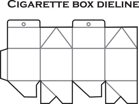 Cigarette Box Dieline Vector Template with Hanging Tab for Tobacco Product Packaging and Retail Display Case Design