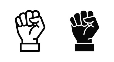 Obraz premium Raised Fist Icon Set in Black and White Outline Style