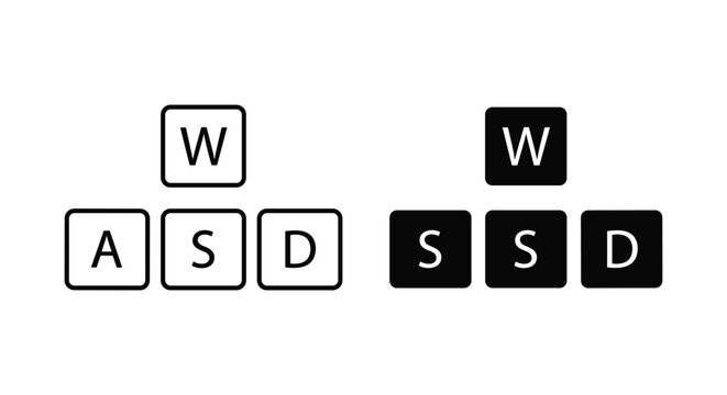 Keyboard keys layout with WASD keys in white and black on a plain background