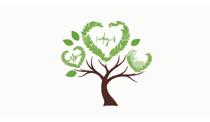 Obraz premium Healthy lifestyle concept tree vector with wellness and vitality symbolism isolated on white background