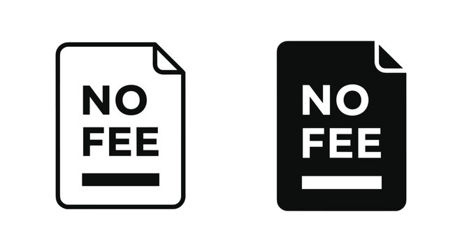 No fee document icons in black and white with copy space