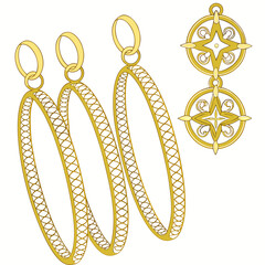 Gold jewelry earrings with compass and hoop hoops © jjj