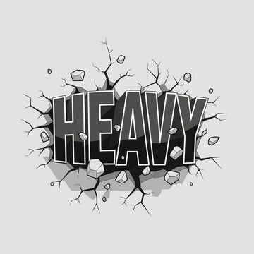 Heavy word breaking through cracked wall, 3D text effect, impact, power, destruction