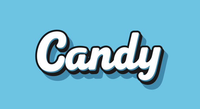 Retro Candy Text Effect with 3D Shadow on Blue Background
