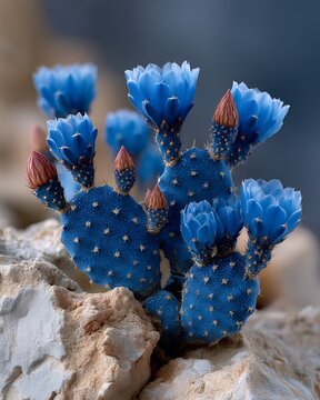 melocactus azureus cactus with vibrant blue flowers