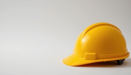 Bright Yellow Safety Helmet for Construction Work on White Background with Space for Text or Design Elements
