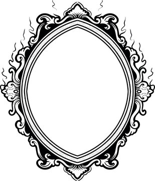 oval mirror frame with intricate decorative ornament carvings