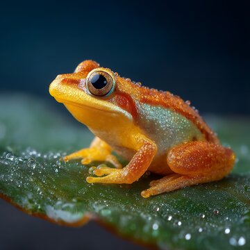 tiny pumpkin toadlet sitting on a leaf