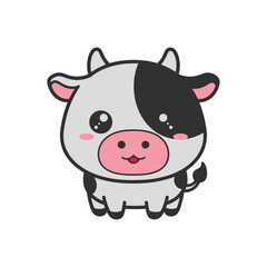 Obraz premium Cute cartoon cow character with black and white face isolated design