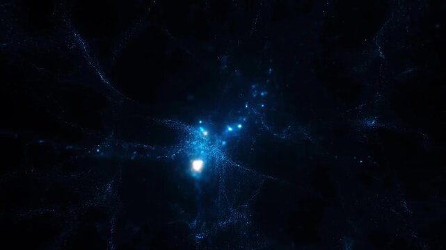 Quantum Field Theory Visualization &ndash; Virtual Particles Fluctuating in Vacuum Foam with Blue Energy Threads
