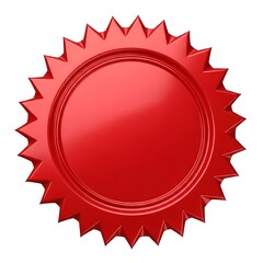 A red seal or sticker with a spiky edge