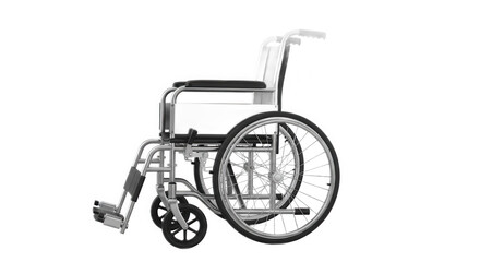 Modern wheelchair in sleek design with silver metallic finish in studio lighting for healthcare advertising